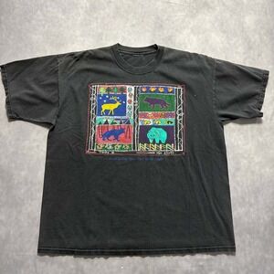 Vintage Max Elliott Jasper National Park Tracks Graphic T-Shirt Mens Black XL